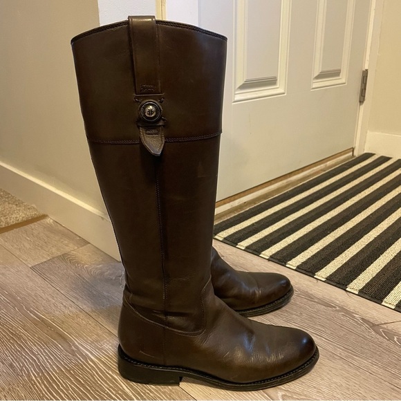 Frye Jaden Button Tall Riding Leather Boot Knee High Chocolate Brown Timeless - Picture 14 of 15